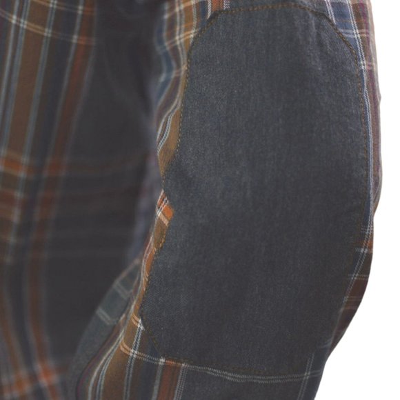 Point zero Men s M  Shirt Long sleeves check Military shoulder Elbow Patch - Picture 6 of 8